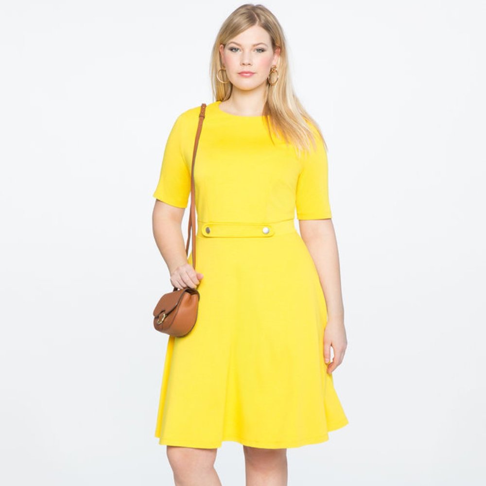 Eloquii Elbow Sleeve Fit and Flare Dress Plus